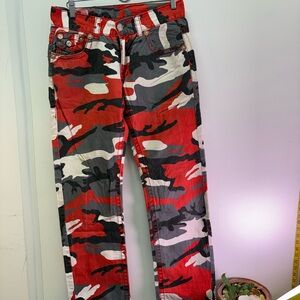 True Religion Red and Black Camouflage Men's Jeans